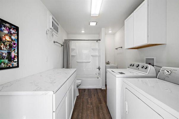 Interior, Recessed Lighting, Washer, Wood Texture Flooring