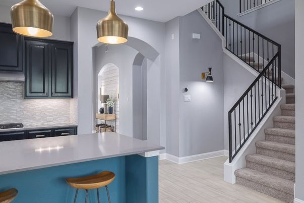 Interior, Kitchen, Pendant Lights, Recessed Lighting, Wood Texture Flooring