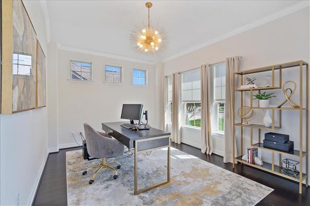 Home Office, Interior, Pendant Lights, Wood Texture Flooring