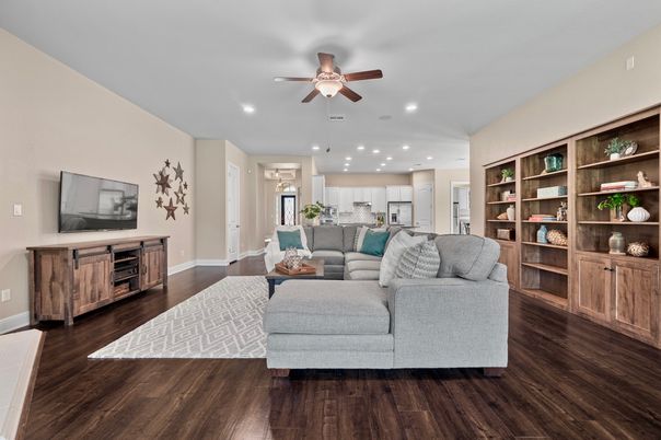 Interior, Kitchen, Living room, Recessed Lighting, Stainless Steel Appliances, Wood Texture Flooring