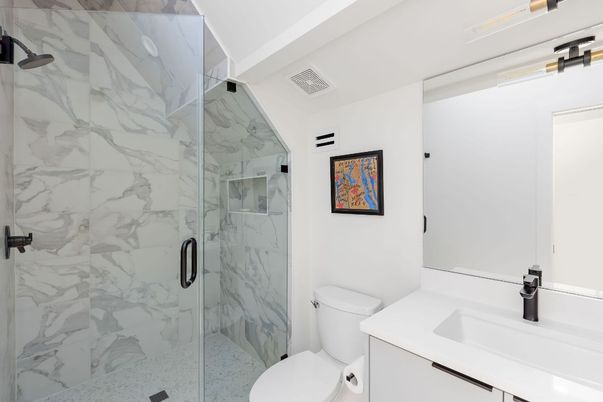 Bathroom, Glass Shower, Interior, Marble Walls