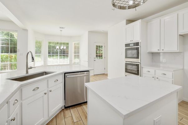Interior, Kitchen, Pendant Lights, Stainless Steel Appliances, Wood Texture Flooring