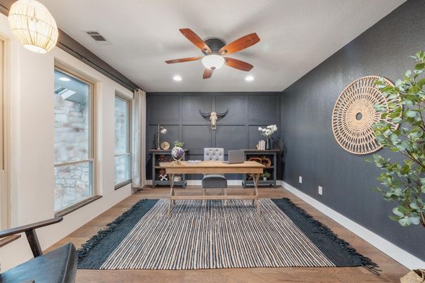 Home Office, Interior, Recessed Lighting, Wood Texture Flooring