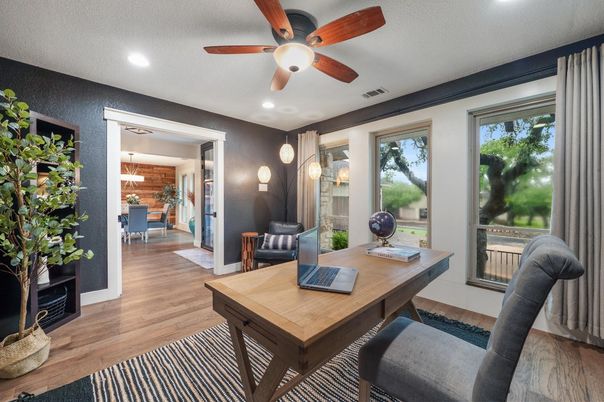 Home Office, Interior, Recessed Lighting, Wood Texture Flooring