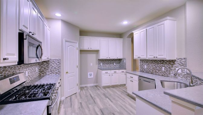 Interior, Kitchen, Recessed Lighting, Wood Texture Flooring