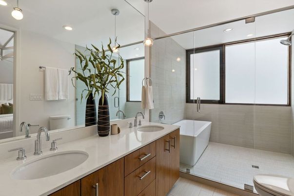 Bathroom, Dual Sink Vanities, Free Standing Baths, Glass Shower, Interior, Pendant Lights, Recessed Lighting