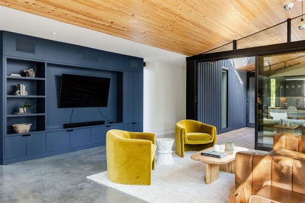 Interior, Living room, Recessed Lighting, Wooden Ceilings