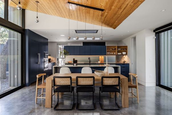 Dining room, Interior, Kitchen, Pendant Lights, Recessed Lighting, Wooden Ceilings