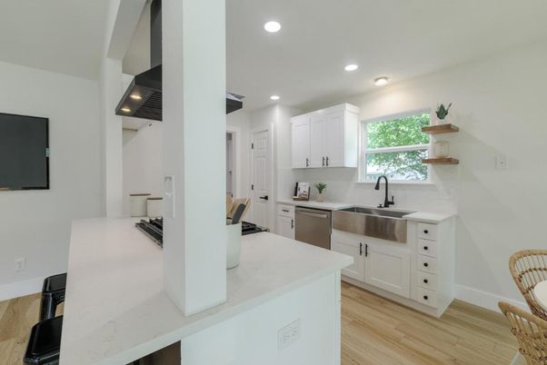Interior, Kitchen, Recessed Lighting, Wood Texture Flooring