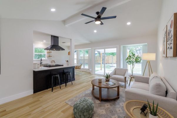 Interior, Kitchen, Living room, Recessed Lighting, Wood Texture Flooring