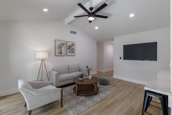 Interior, Living room, Recessed Lighting, Wood Texture Flooring