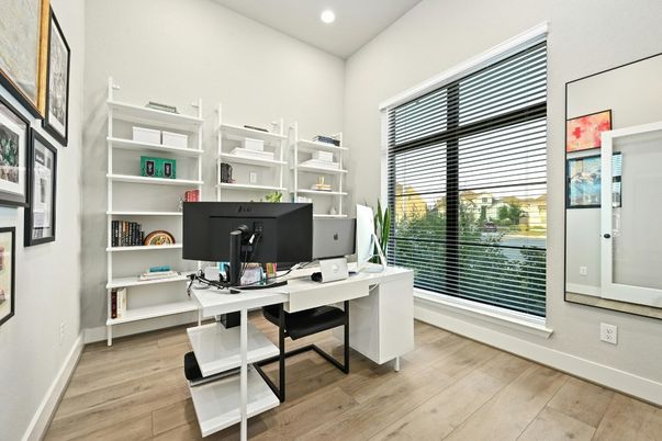 Home Office, Interior, Recessed Lighting, Wood Texture Flooring