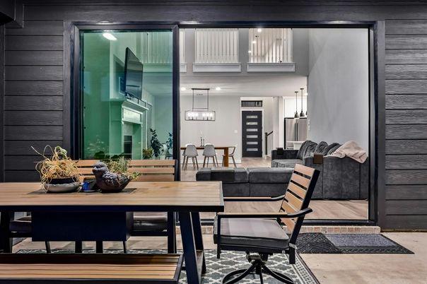 Dining room, Interior, Pendant Lights, Recessed Lighting, Wood Texture Flooring