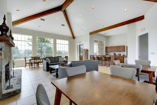 Dining room, Fireplace, Interior, Kitchen, Living room, Recessed Lighting, Wooden Beams