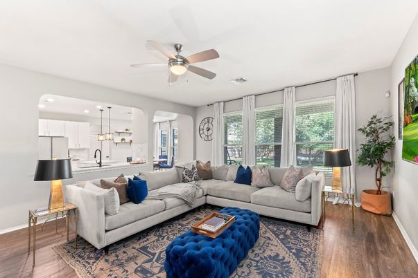 Interior, Kitchen, Living room, Pendant Lights, Recessed Lighting, Wood Texture Flooring