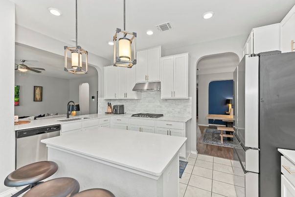 Interior, Kitchen, Pendant Lights, Recessed Lighting, Wood Texture Flooring