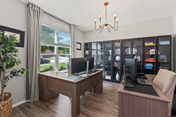 Chandelier, Home Office, Interior, Wood Texture Flooring