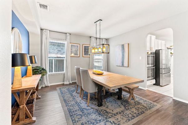 Dining room, Interior, Kitchen, Pendant Lights, Wood Texture Flooring