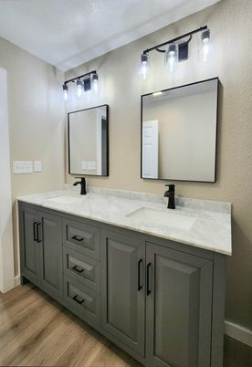 Bathroom, Dual Sink Vanities, Interior, Wood Texture Flooring