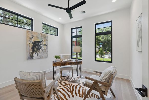 Home Office, Interior, Recessed Lighting, Wood Texture Flooring