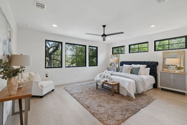 Bedroom, Interior, Recessed Lighting, Wood Texture Flooring