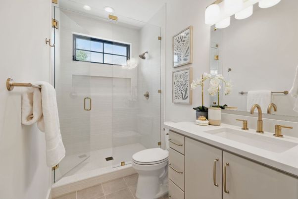 Bathroom, Glass Shower, Interior, Recessed Lighting