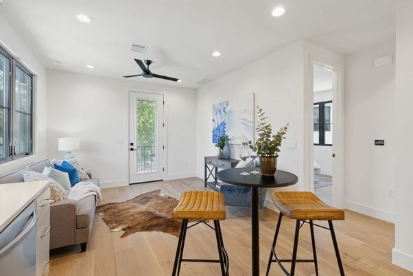 Interior, Living room, Recessed Lighting, Wood Texture Flooring