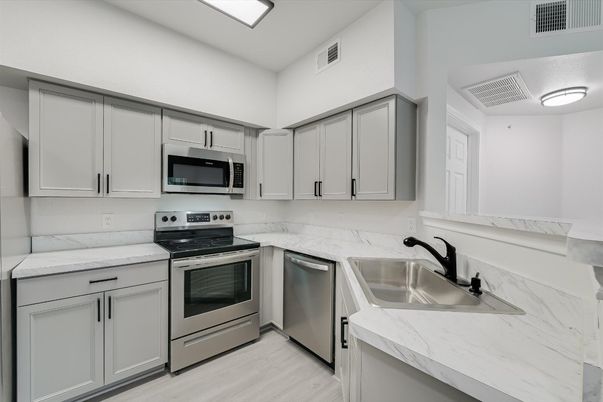 Interior, Kitchen, Stainless Steel Appliances, Wood Texture Flooring