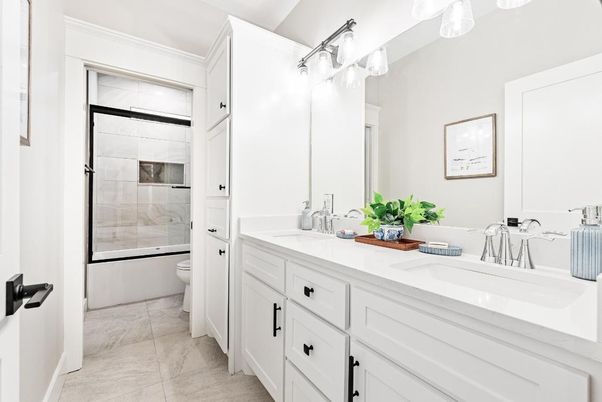 Bathroom, Dual Sink Vanities, Glass Shower, Interior, Marble