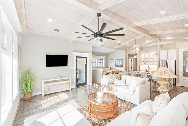 Dining room, Interior, Kitchen, Living room, Pendant Lights, Recessed Lighting, Stainless Steel Appliances, Wooden Ceilings, Wood Texture Flooring