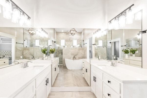 Bathroom, Dual Sink Vanities, Free Standing Baths, Glass Shower, Interior, Marble, Marble Walls