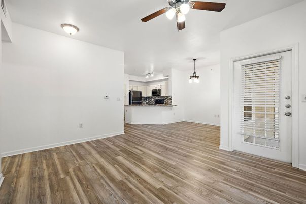 Empty room, Interior, Kitchen, Pendant Lights, Wood Texture Flooring