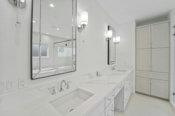 Bathroom, Dual Sink Vanities, Glass Shower, Interior, Recessed Lighting