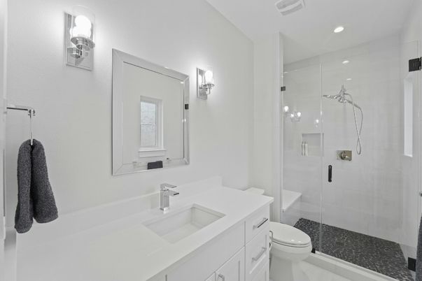 Bathroom, Glass Shower, Interior, Recessed Lighting