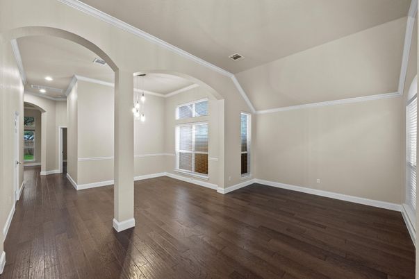 Empty room, Interior, Pendant Lights, Recessed Lighting, Wood Texture Flooring