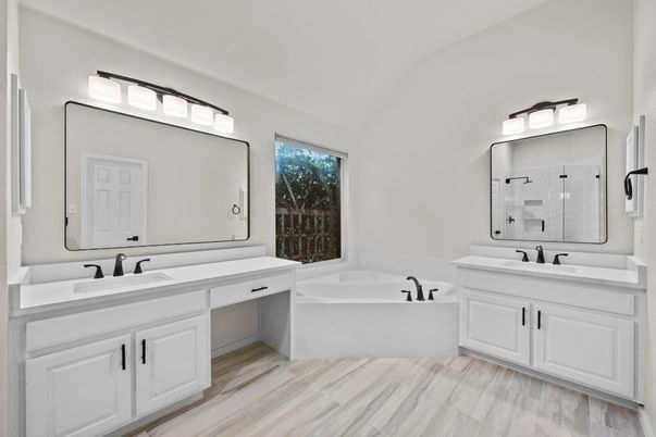 Bathroom, Dual Sink Vanities, Interior, Wood Texture Flooring