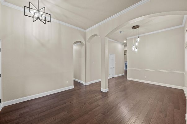 Empty room, Interior, Pendant Lights, Recessed Lighting, Wood Texture Flooring