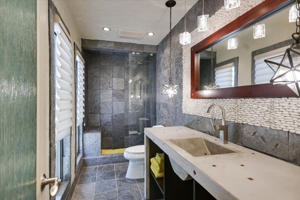 Bathroom, Glass Shower, Interior, Pendant Lights, Recessed Lighting