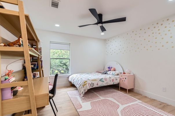 Bedroom, Home Office, Interior, Recessed Lighting, Wood Texture Flooring