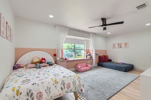 Bedroom, Interior, Recessed Lighting, Wood Texture Flooring