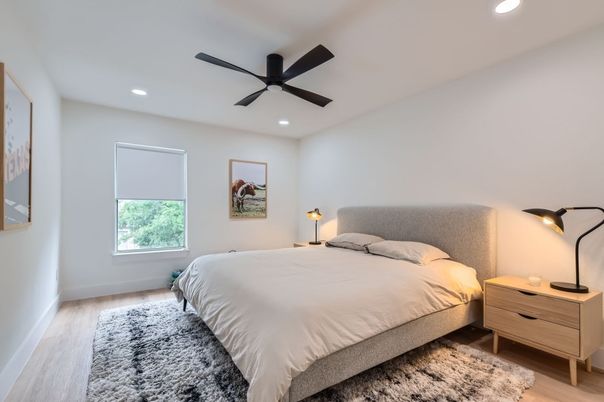 Bedroom, Interior, Recessed Lighting, Wood Texture Flooring