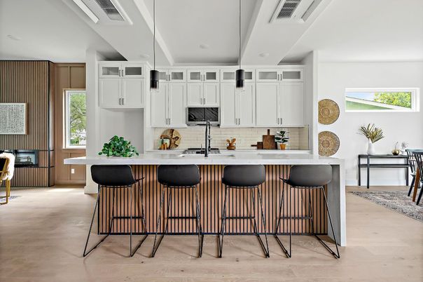 Interior, Kitchen, Pendant Lights, Recessed Lighting, Wood Texture Flooring