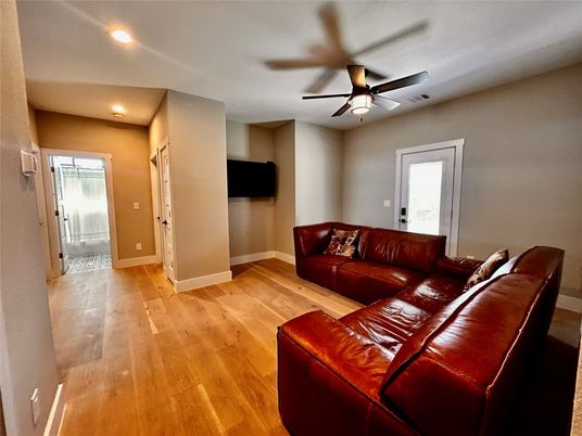 Interior, Living room, Recessed Lighting, Wood Texture Flooring