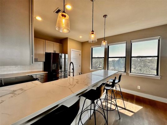 Interior, Kitchen, Pendant Lights, Recessed Lighting, Wood Texture Flooring