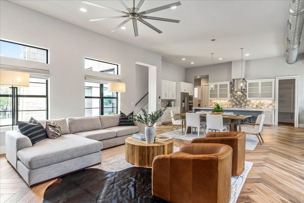 Dining room, Interior, Kitchen, Living room, Pendant Lights, Recessed Lighting, Wood Texture Flooring