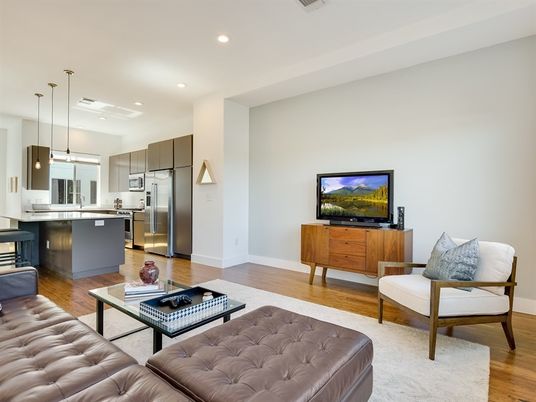 Interior, Kitchen, Living room, Pendant Lights, Recessed Lighting, Stainless Steel Appliances, Wood Texture Flooring