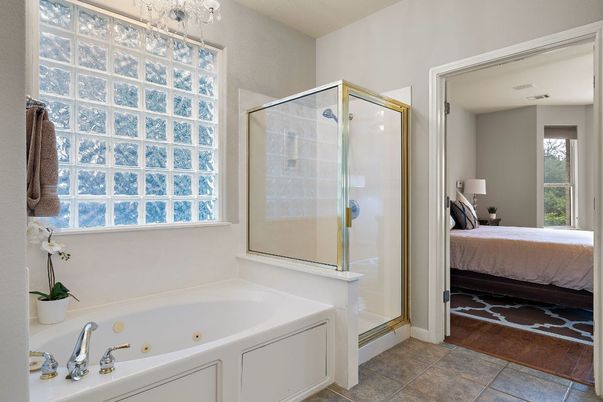 Bathroom, Bedroom, Glass Shower, Interior, Wood Texture Flooring
