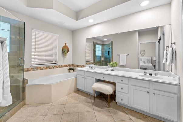 Bathroom, Dual Sink Vanities, Glass Shower, Interior, Recessed Lighting
