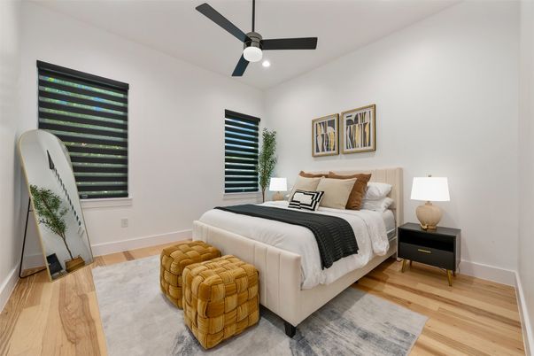 Bedroom, Interior, Recessed Lighting, Wood Texture Flooring