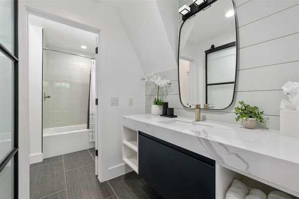 Bathroom, Dual Sink Vanities, Glass Shower, Interior, Recessed Lighting